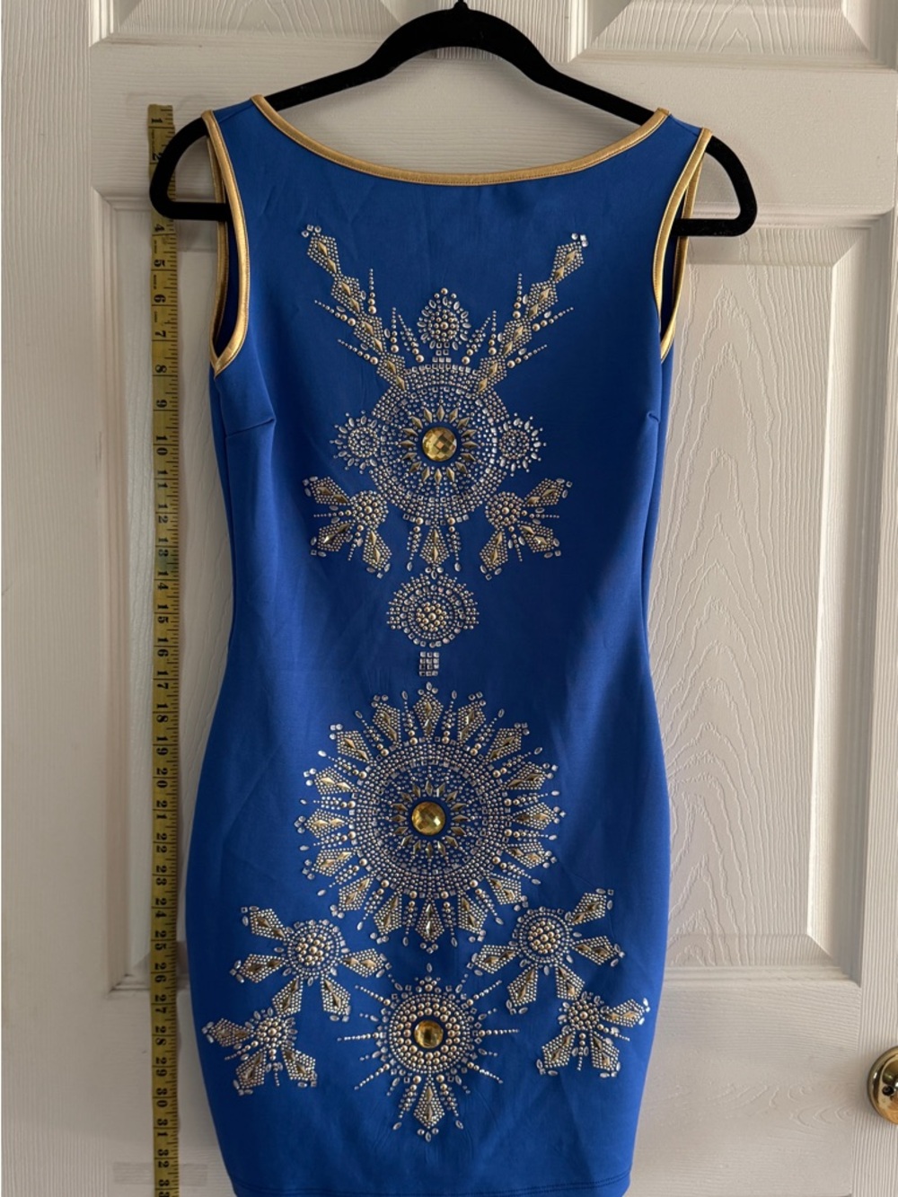 Arden B Blue Sheath Dress with Gold Embellishment